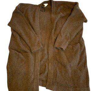 H&M Chocolate Brown Wool Blend Open Front Cardigan with Pockets